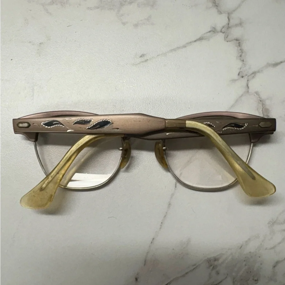 Vintage Style Cat Eye Rose Eyeglasses‎ with Gold Accents